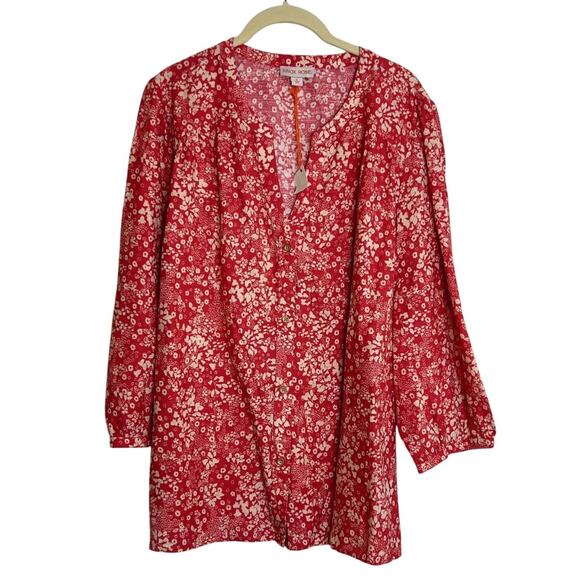 Knox Rose Womens Blouse XL Pink Cream Floral Print 3/4 Sleeve Boho Top Cottage - Picture 1 of 5